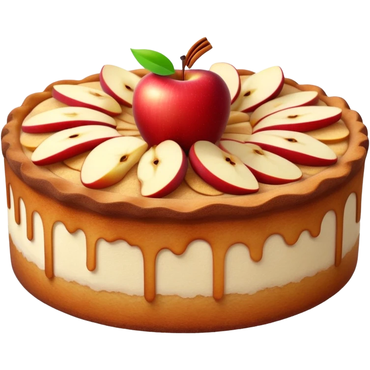 cinematic-realistic-apfelkuchen-dessert-emoji,-depicted-as-a-classic-apple-cake-bursting-with-cinnamon-and-apples-rendered-with-soft-textures-and-warm,-inviting-lighting. emoji