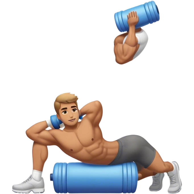 buff guy lying lats down on foam-roller emoji