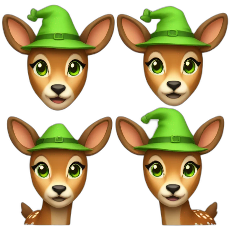 female deer in orange witch hat with green eyes and brown hair emoji