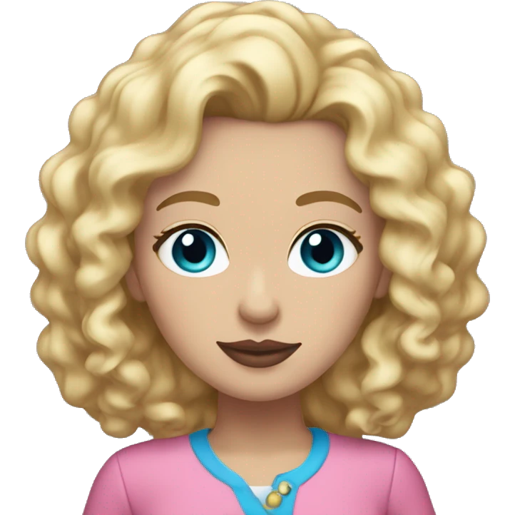 White woman mid length curly blonde hair blue eyes pink lips pink clothes emoji