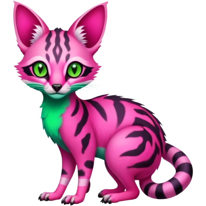 Exotic randomly colored colorful light cute lush neon-colored brightly colored Fakémon-Fionbri-Vernid-Genet-creature with markings (full body) emoji