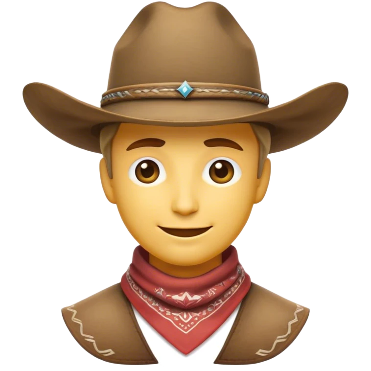 Clash of Clans aesthetic: Beautiful and Majestic Cowboy Portrait Emoji, Rendered in serene confidence with a gentle, enigmatic smile and a regal wide-brimmed hat, showcasing a distinguished, weathered build with a timeless bandana and soft, wise eyes in natural skin tone, Simplified yet exquisitely endearing features, highly detailed, glowing with a soft, majestic western light, high shine, calm and heroic, stylized with an air of legendary frontier elegance, soft glowing outline, capturing the essence of a majestic cowboy whose noble spirit inspires epic journeys! emoji