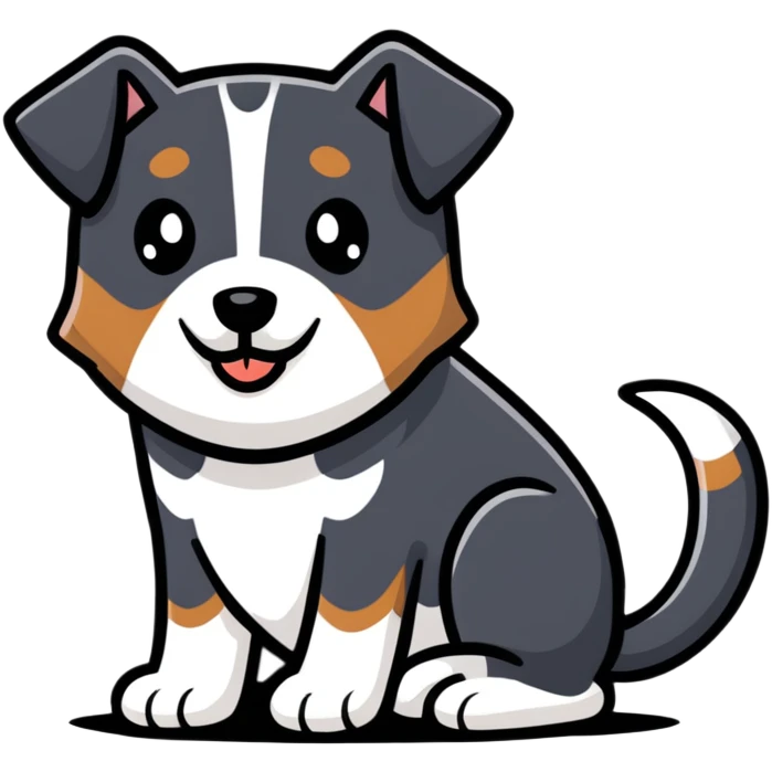 Black and white dog with brown over one eye with a precocious look emoji
