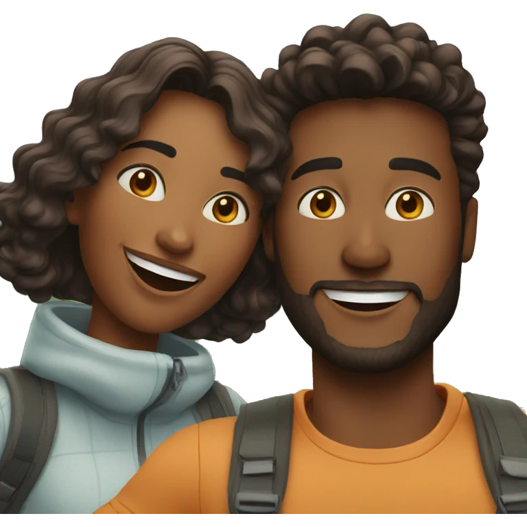 happy couple taking outdoor selfie emoji