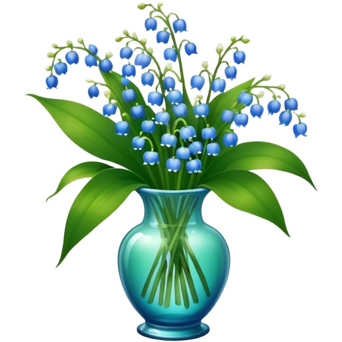 bouquet of blue lily of the valley in a green glass vase  emoji