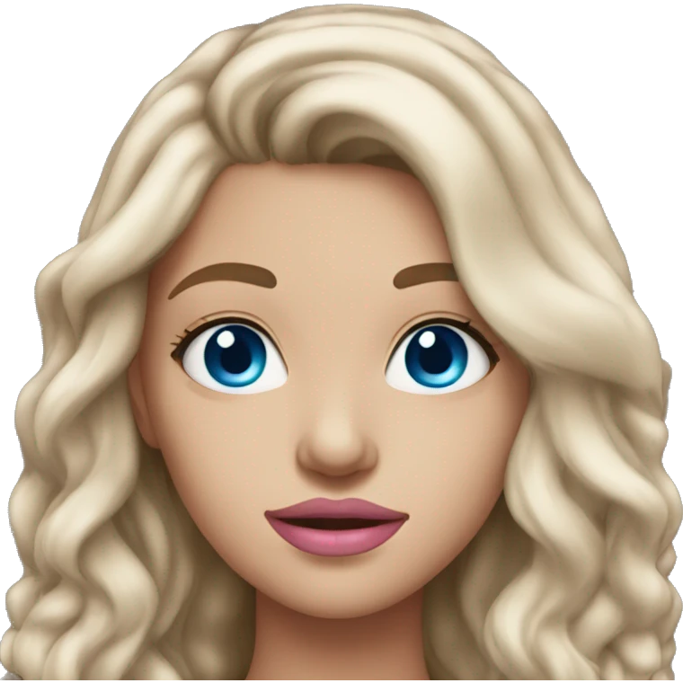 Beautiful teenage girl, long hair, brunette, blue eyes, pink lip color emoji
