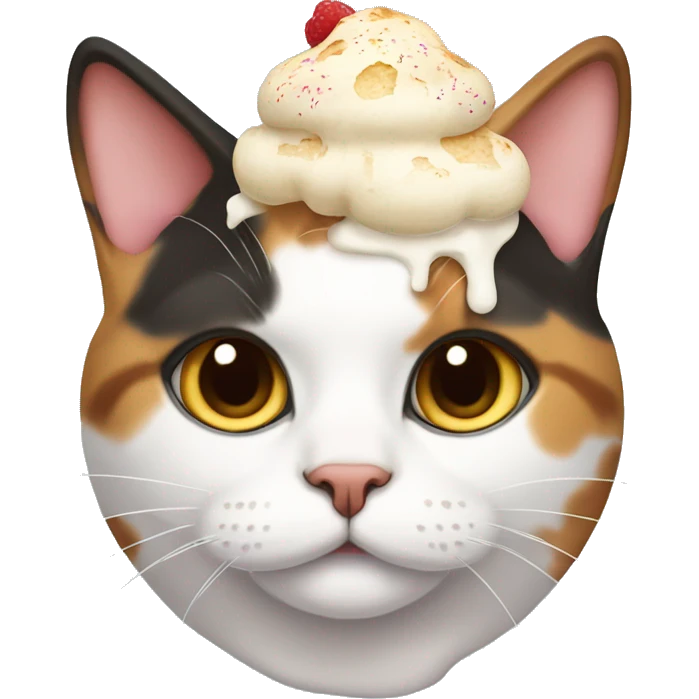 fat calico cat with icecream on their head  emoji