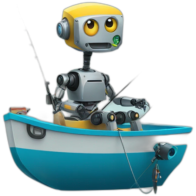 robot sit on boat with a fishing rod emoji