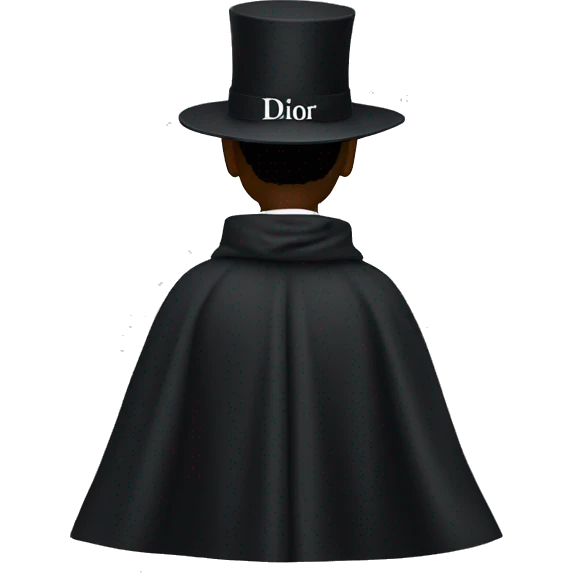 back profile of black magician, cape that says Dior, text Dior emoji