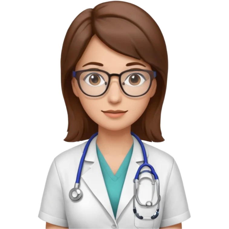 gözlüklü doktor kadın, kahverengi saçlı emoji