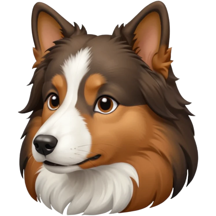tricolor shetland sheepdog head, color black, white and brown, side view of face make it majestetic brown emoji