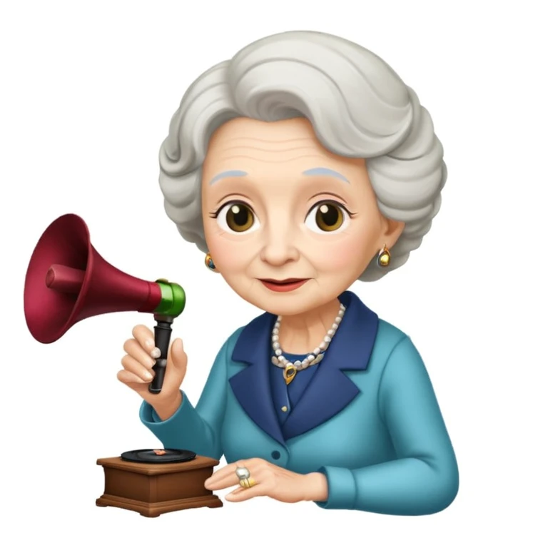 old lady with wineglass listening to gramophone emoji