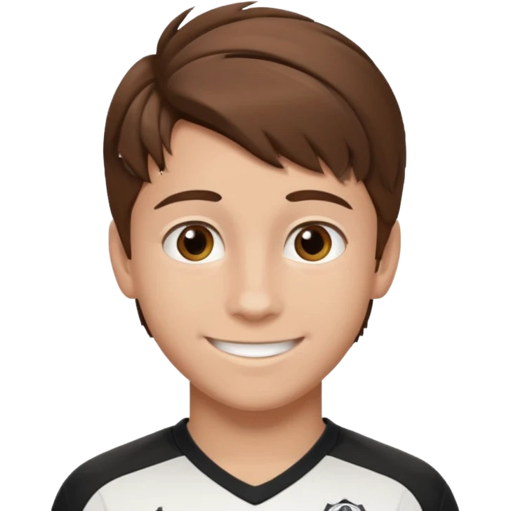 Illustrated emoji of a teen boy with brown hair and brown eyes, hair styled like a soccer player  emoji