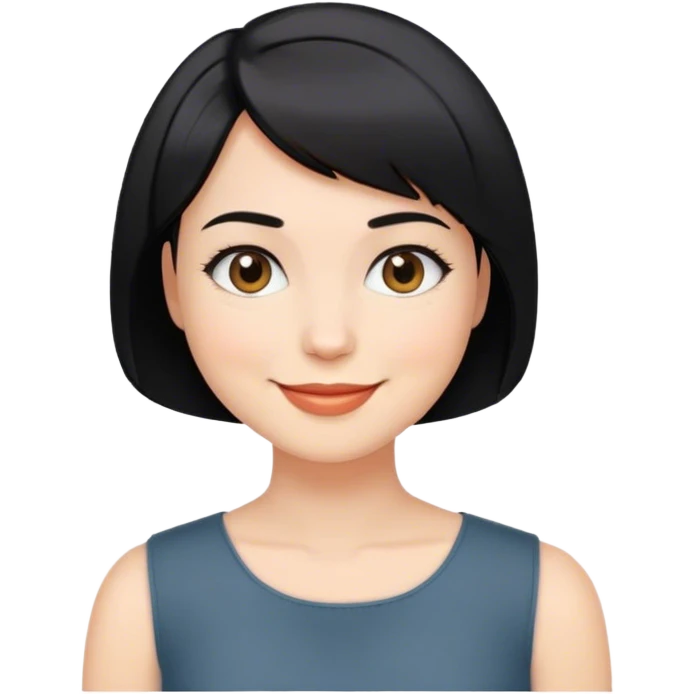 Woman smiling, with black short hair, bob hairstyle emoji