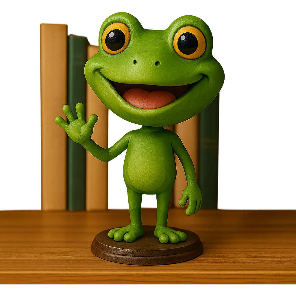 happy frog, bright green, waving emoji