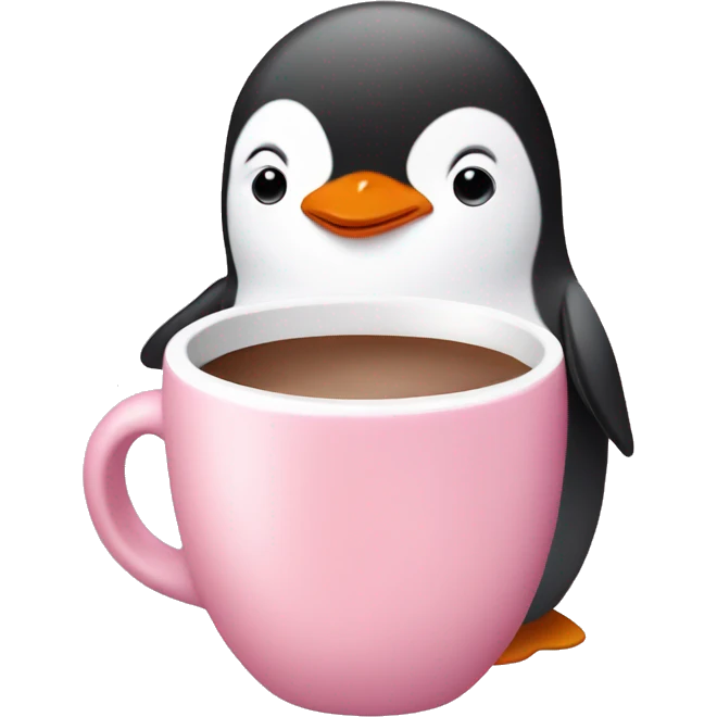 baby pink penguin drinking hot cocoa  emoji