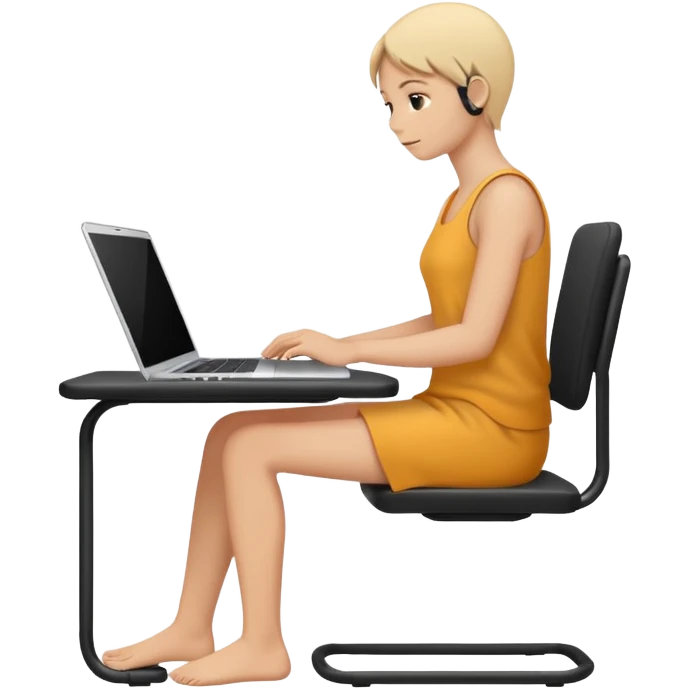 Minimalistic flat vector icon, iOS style, thin black contour on white background. Person silhouette sitting with a laptop, code brackets <> on the screen. Clean, no text, no shadows. emoji