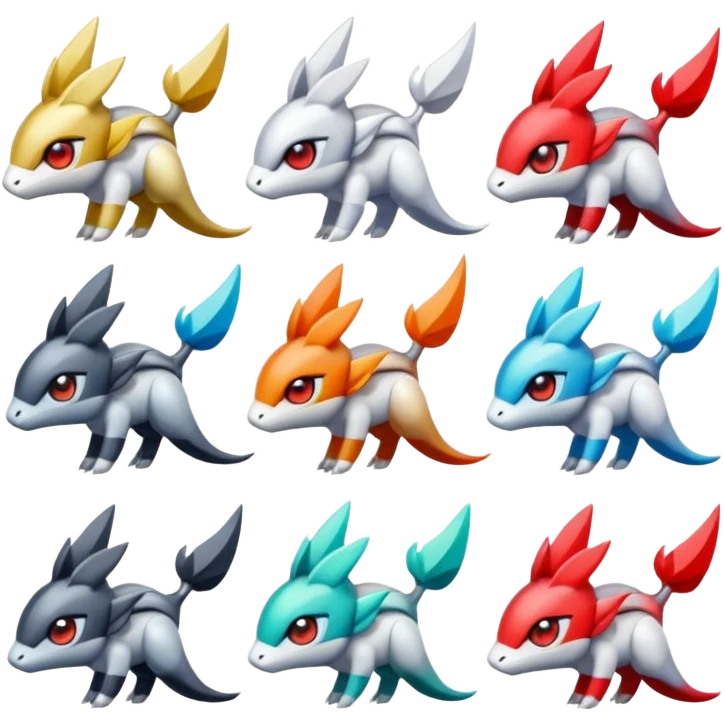 Shiny Colorful Meloetta-Latias-Koraidon-Peppercat-Wargreymon-Protogen-Fakémon-fusion-hybrid-creature emoji
