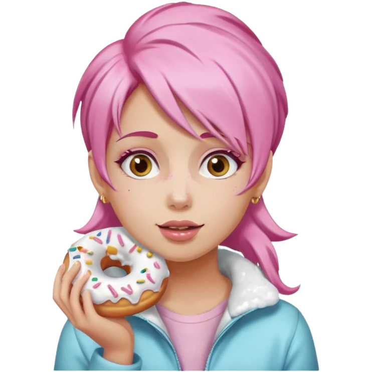fat girl with pink hair eating donuts emoji
