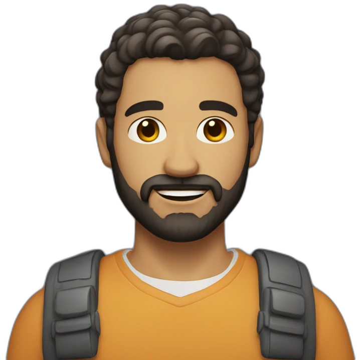 Man with a bushy beard, short dark hair, simple yet slightly tousled hairstyle, and a light skin tone. emoji