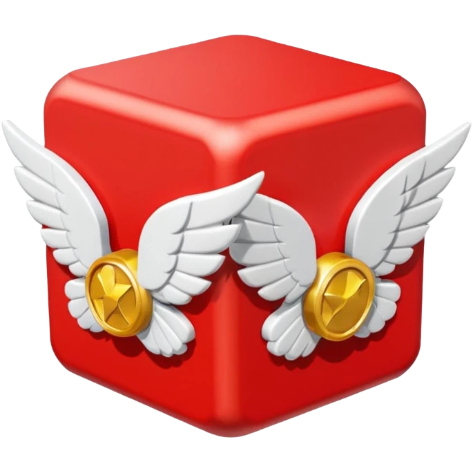 Red lucky block form super mario  with 2 white wings emoji