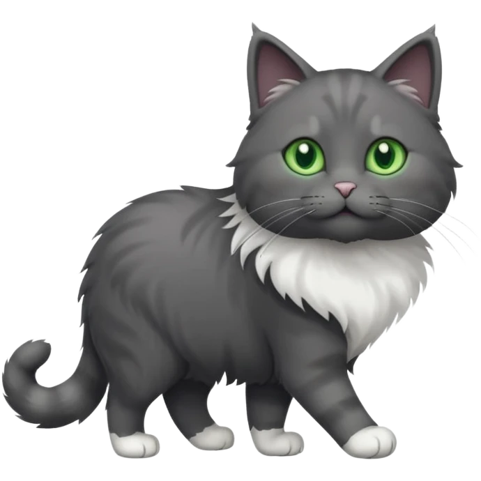 full body solid dark grey cat with green eyes, white paws and white whiskers walking emoji