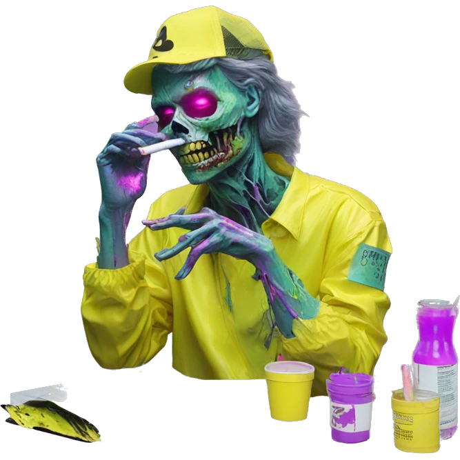 .Zombie_ Smoking Vaporwave black holographic oilslick zombie unicorn yellow caution tape  emoji