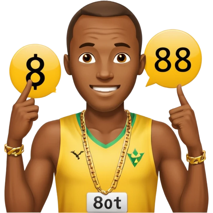 usain bolt avec un panneau affichant 9.58s derriere lui  emoji