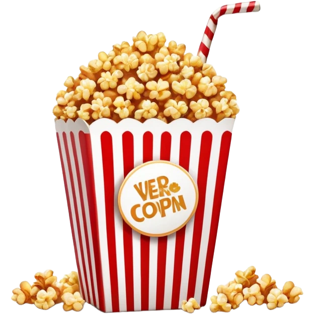 caramel popcorn in an extra large red and white vertically striped package, thick bold stripes, golden brown caramel popcorn, authentic Apple emoji style with glossy finish and subtle gradients, package dominates the image, minimalist clean design, no text emoji