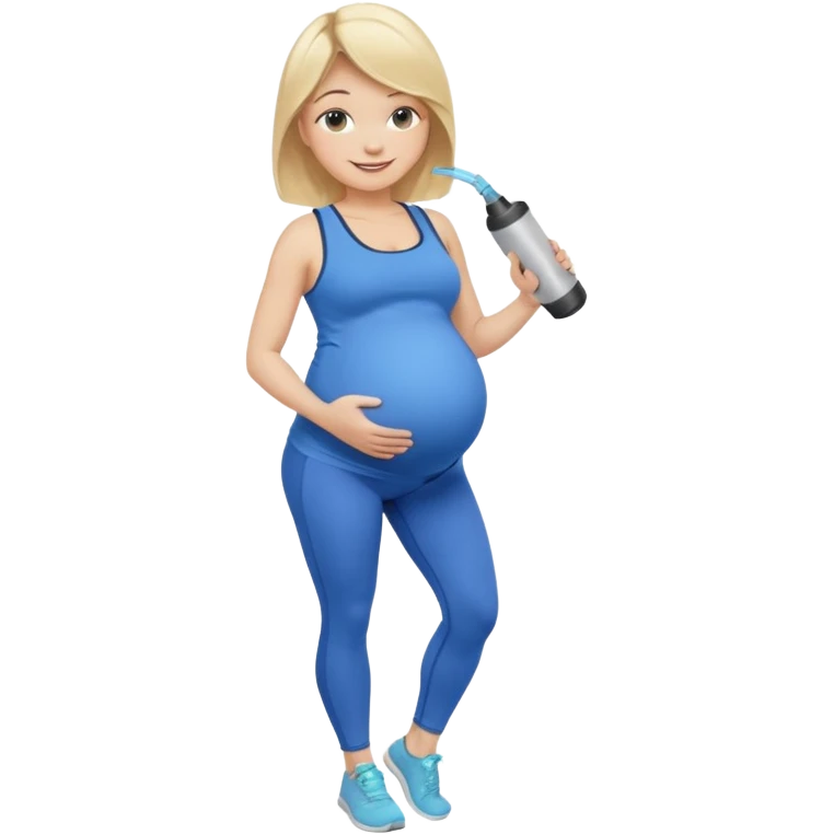 Woman blonde hair tank top blue leggings pregnant belly holding a pump bigger hips emoji