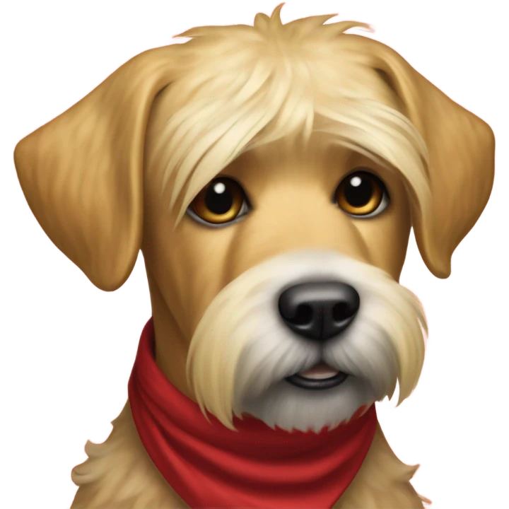 Realistic looking President Donald trump with a wheaten terrier wearing a red bandana emoji