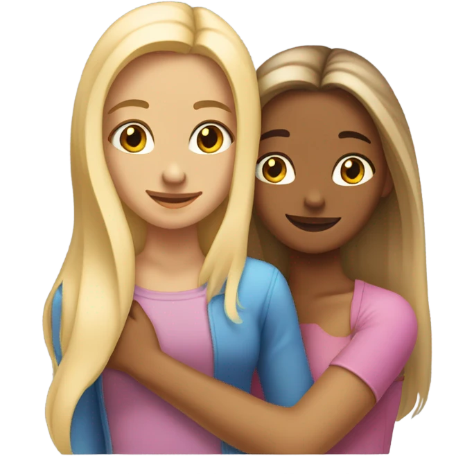 tanned girl with long ombre hair hugging fair girl with blonde hair  emoji