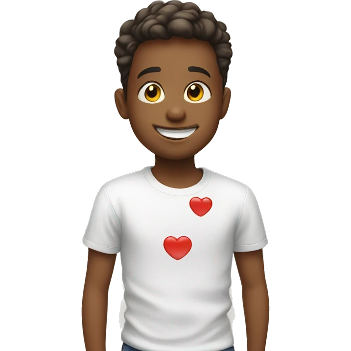 smiling boy in white shirt with kisses emoji