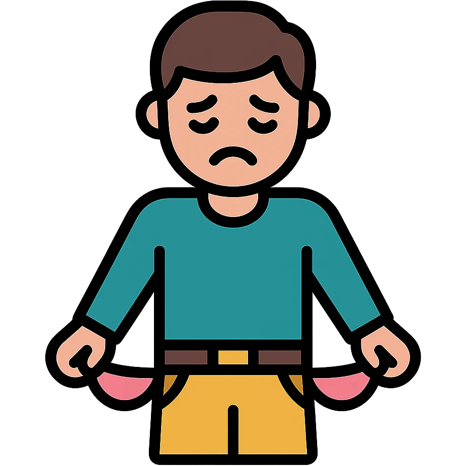 sad man with empty, turned-out pockets colored icon emoji