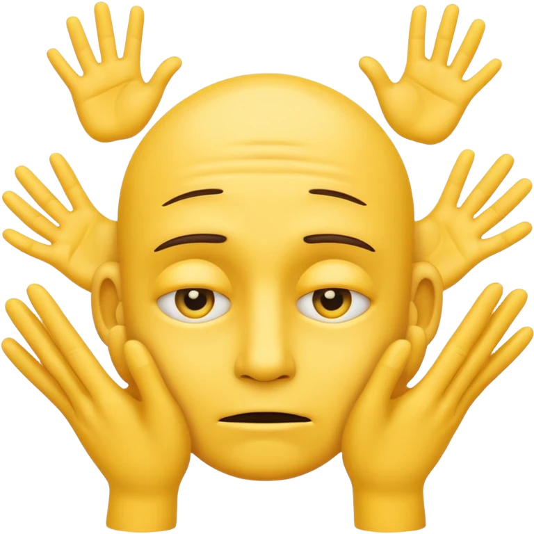 thinking emoji with six hands, yellow face, expressive, looking like he just remembered something he forgot emoji