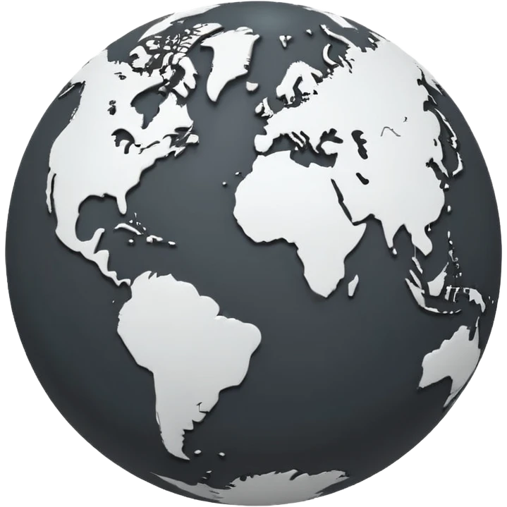 Flat monochrome globe emoji, dark grey Americas silhouette, transparent bg, no gradients emoji