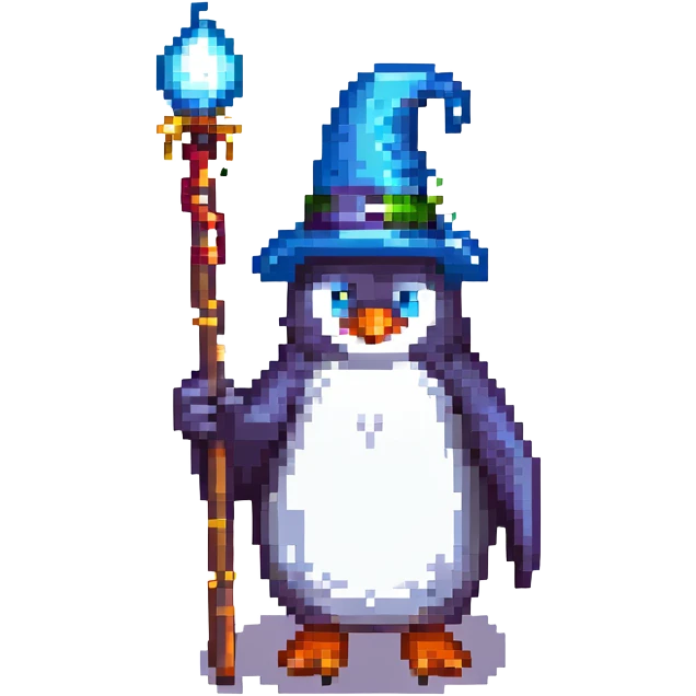 penguin wizard holding a staff emoji