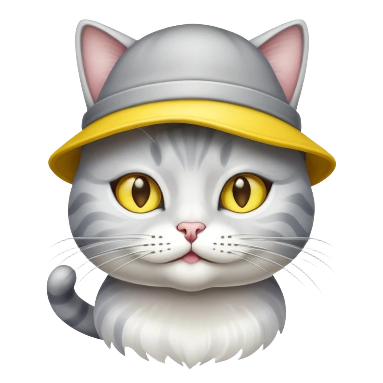 Silver shaded cat with yellow hat emoji
