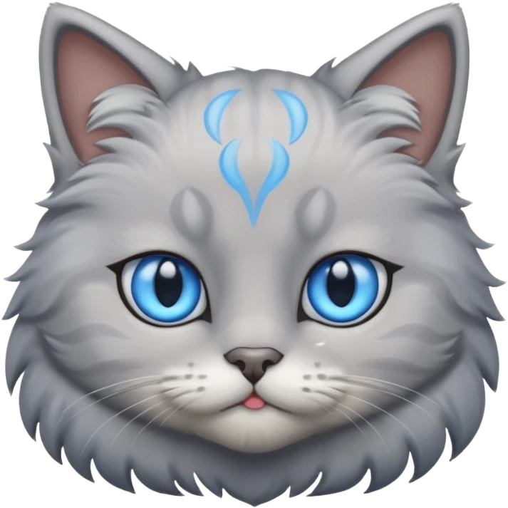 a gray cat with blue eyes on its FOREHEAD emoji