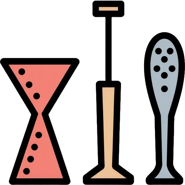 bartending tools including jigger, strainer, and cocktail spoon emoji