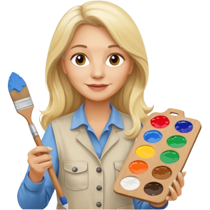 FEMME 55 ANS ET PLUS BLONDE CHEVEUX LONG  ARTISTE PEINTRE AVEC UN PINCEAU emoji