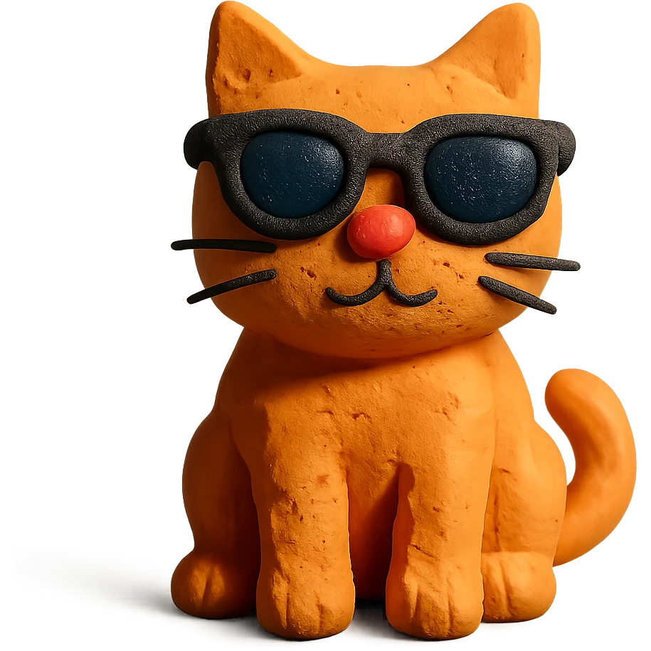 claymation style cat wearing sunglasses emoji