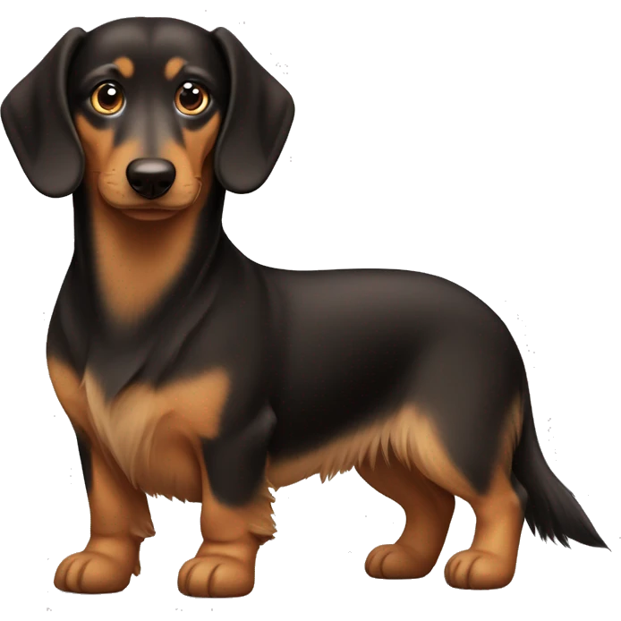 brown long hair mini daschund with half german shepherd half huskie emoji