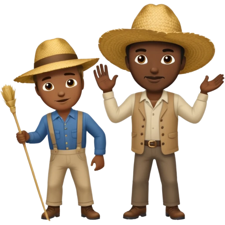white farmer whipping black man with straw hat emoji