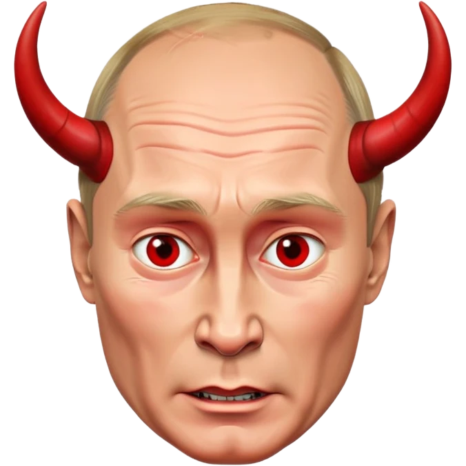 face of Vladimir Putin as a devil with red skin, horns, mischievous expression emoji