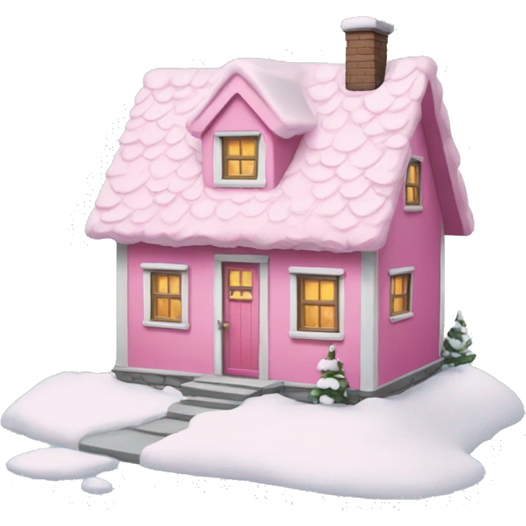 Pink cottage in wintertime  emoji