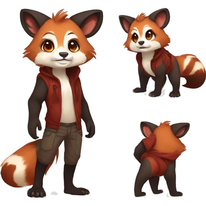 Anthro, Sona, Red Panda-Mouse-hybrid, Transformice-style, full body emoji