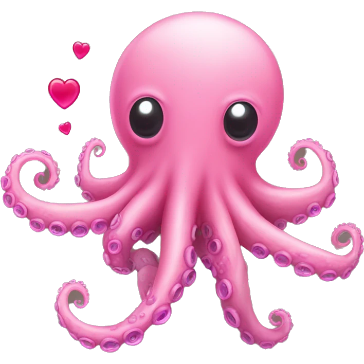 round pink octopus blowing a kiss with its tentacle and with a heart coming out the kiss emoji
