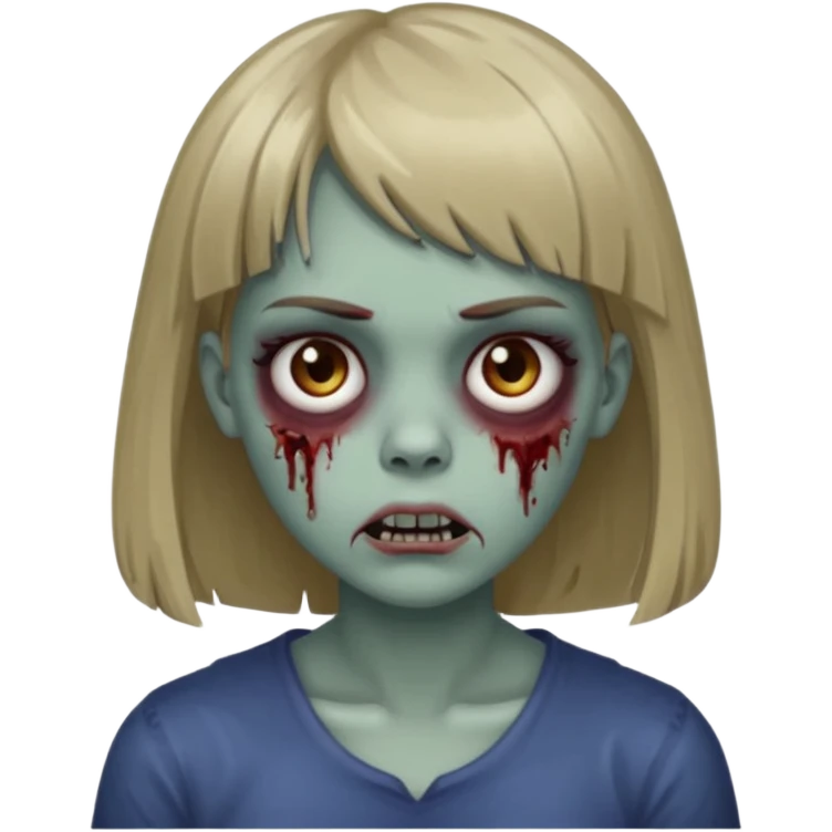 Zombie girl, with bangs above her eyebrows, her dark blonde hair, thin eyebrows. emoji