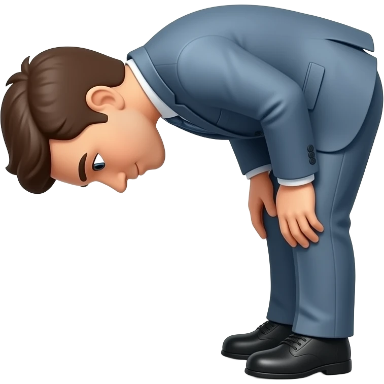 A standing man bowing facing the camera with the words ‘YOU’RE WELCOME!’ Overhead emoji